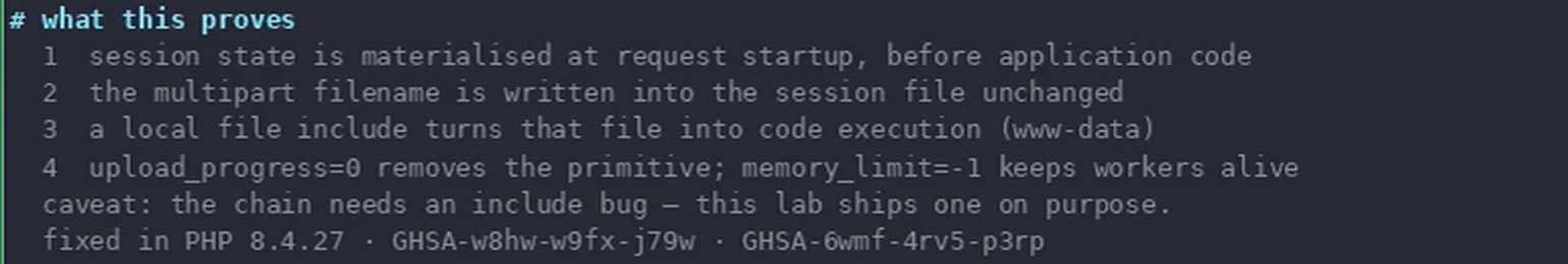 Summary of the lab: state is created when the request is received, a setting blocks one path, and the fixed version numbers.